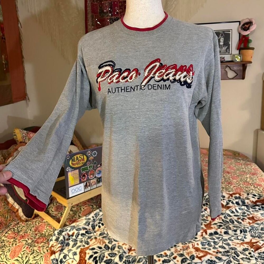 00s Paco Jeans Thermal Embroidered Logo Grey Long Sleeve